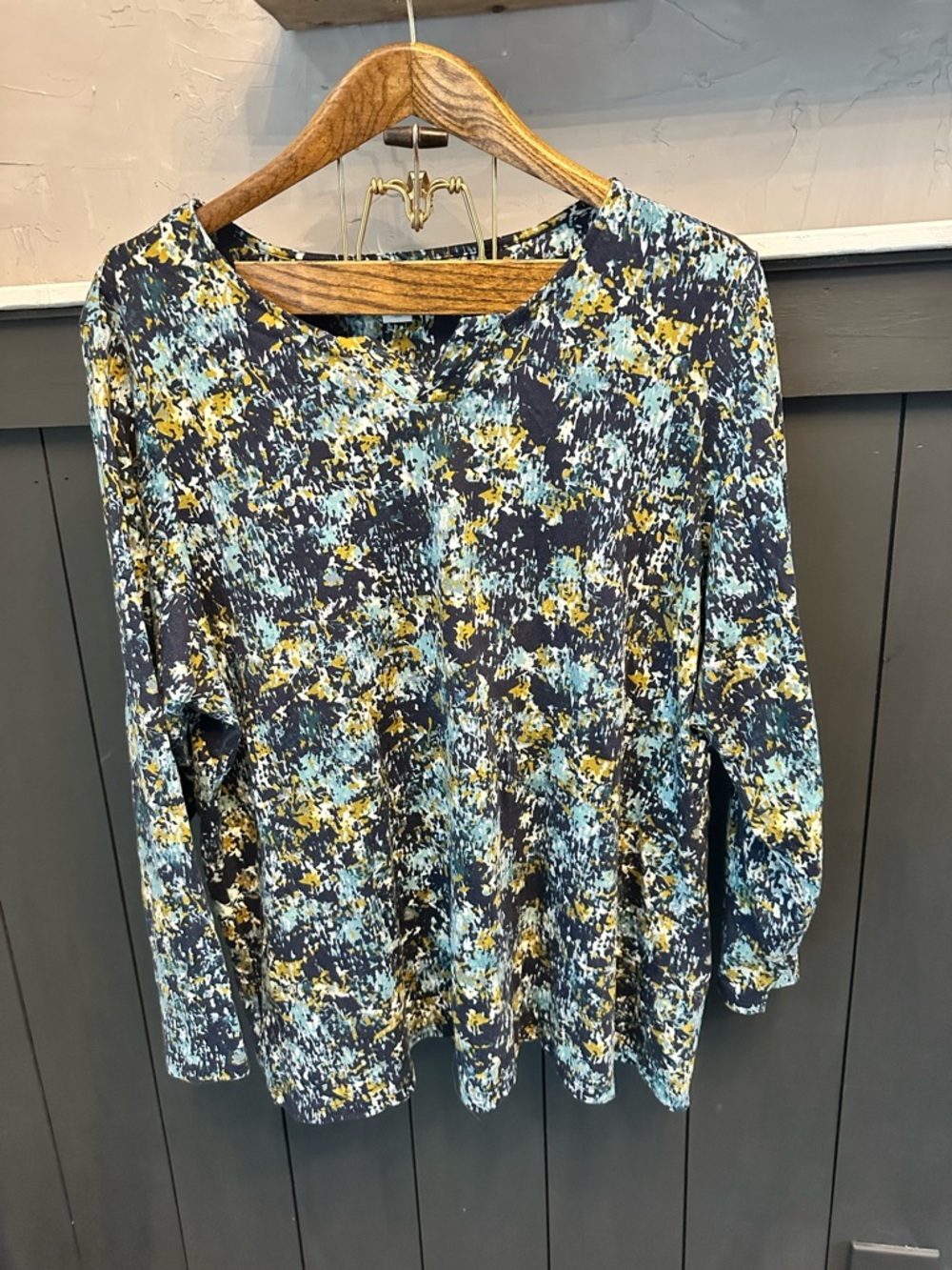 CJ Banks Women's Long Sleeve Printed Tunic Blue & Mustard size 2X